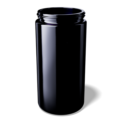 Weithalsbehälter aus Violettglas mit Deckel und Frischesiegel