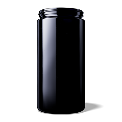 Weithalsbehälter aus Violettglas mit Deckel und Frischesiegel